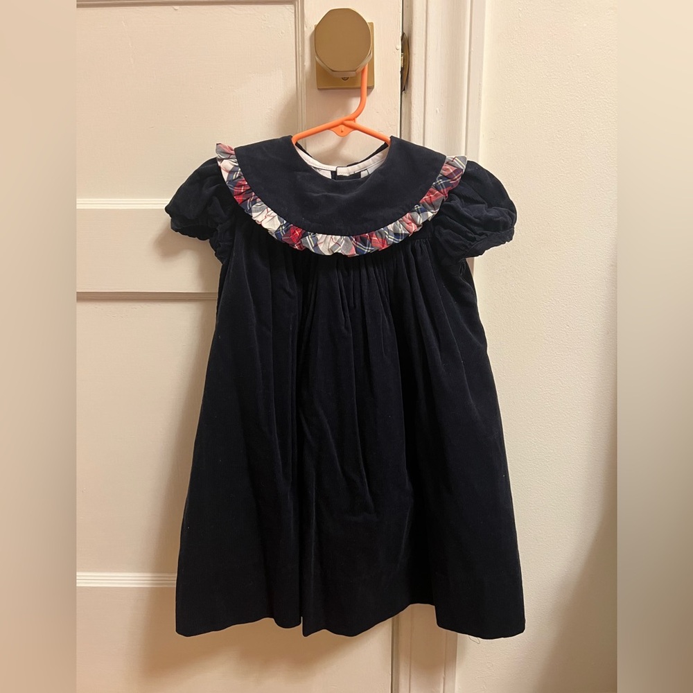 Bailey Boys Navy Blue Girls Corduroy Dress with Ruffled Collar 2T